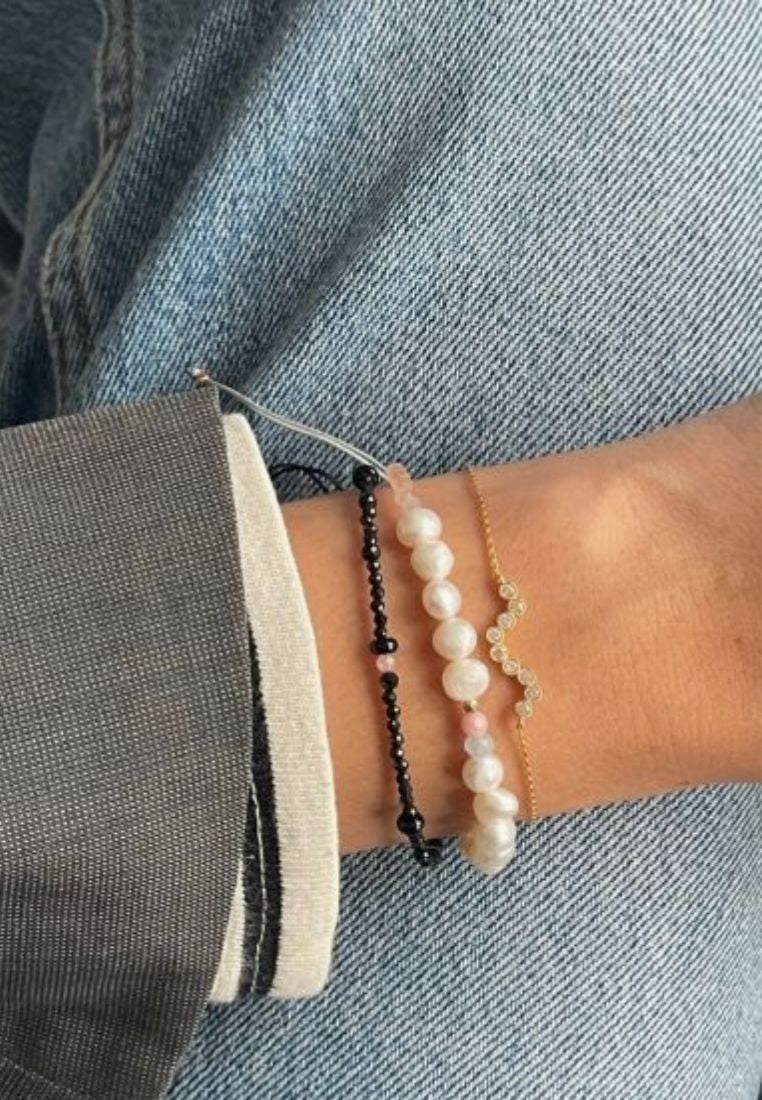 Perlie Creme armbånd - Blue/Pink