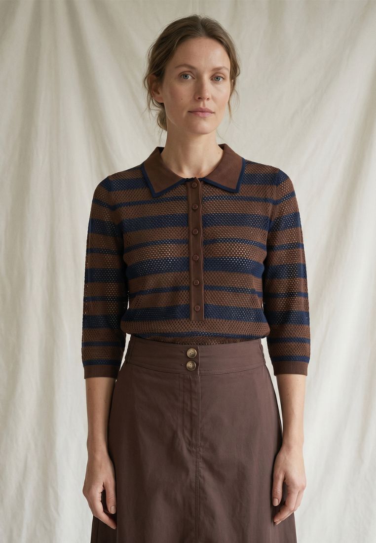 Charlotte Polo strik - Brown/Navy