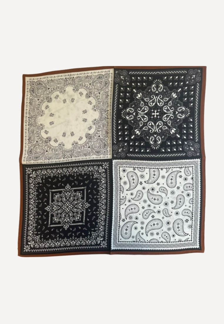 Cille silketørklæde - Black/White/Brown
