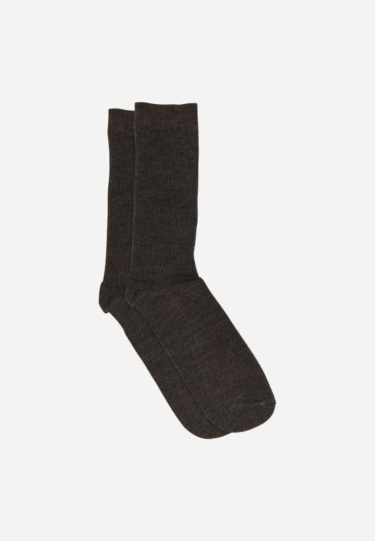 Fine wool rib strømper - Dark Brown