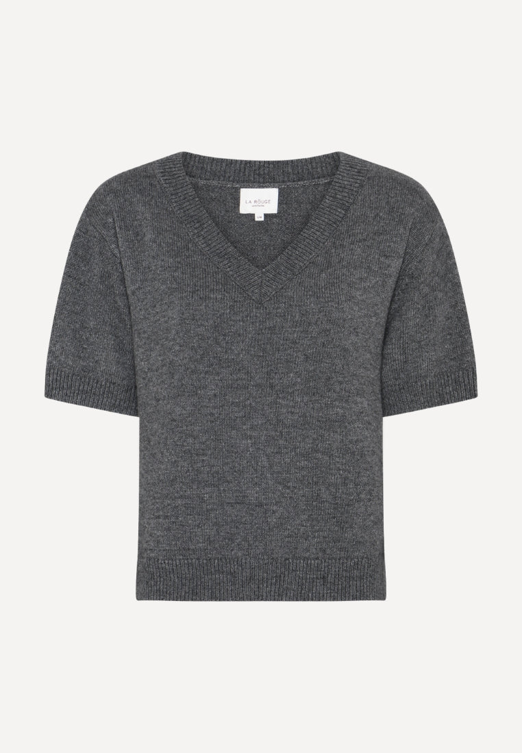 Julie S/S striktrøje - Dark Grey Melange
