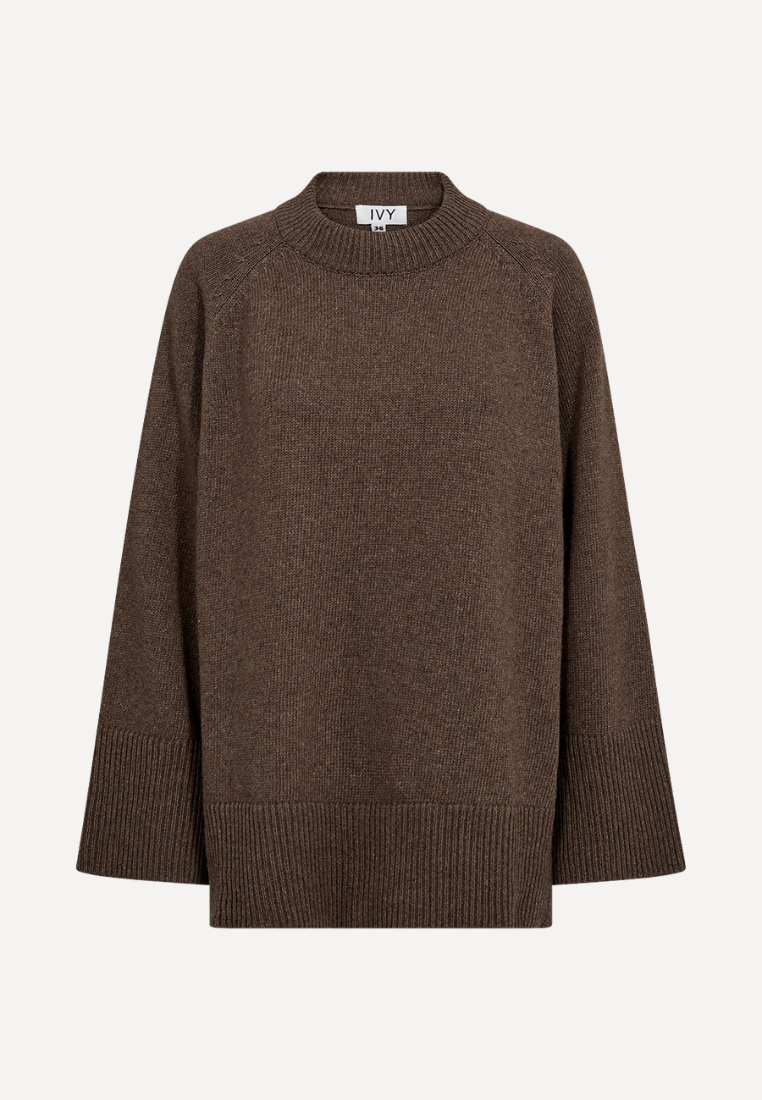 Lili LS Crewneck striktrøje - Brown
