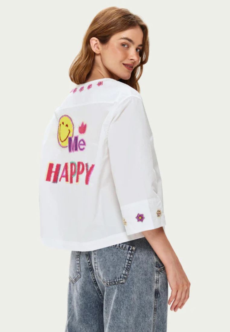 Lily Embroidered Boxy bluse - White