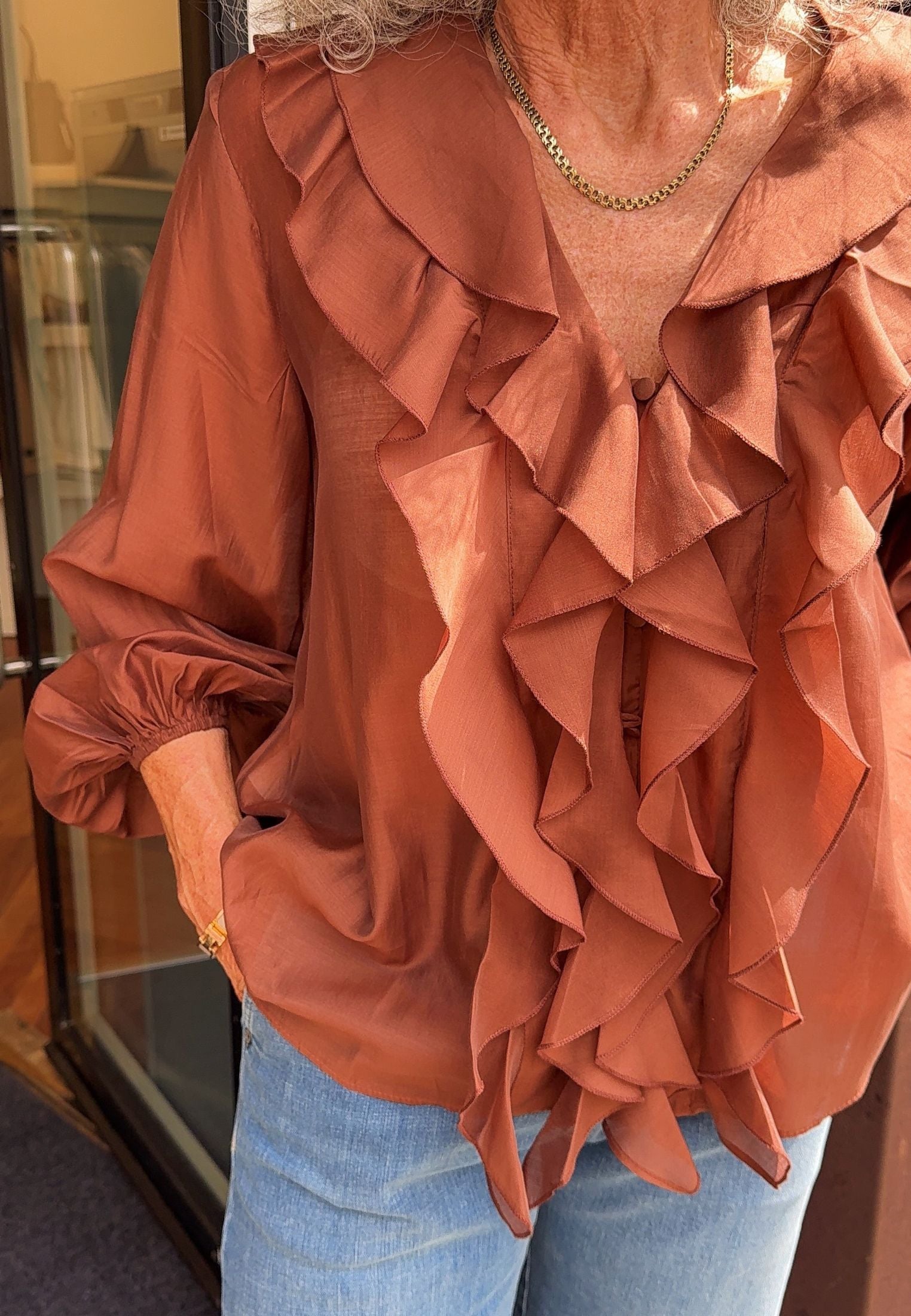 Linen bluse - Brown