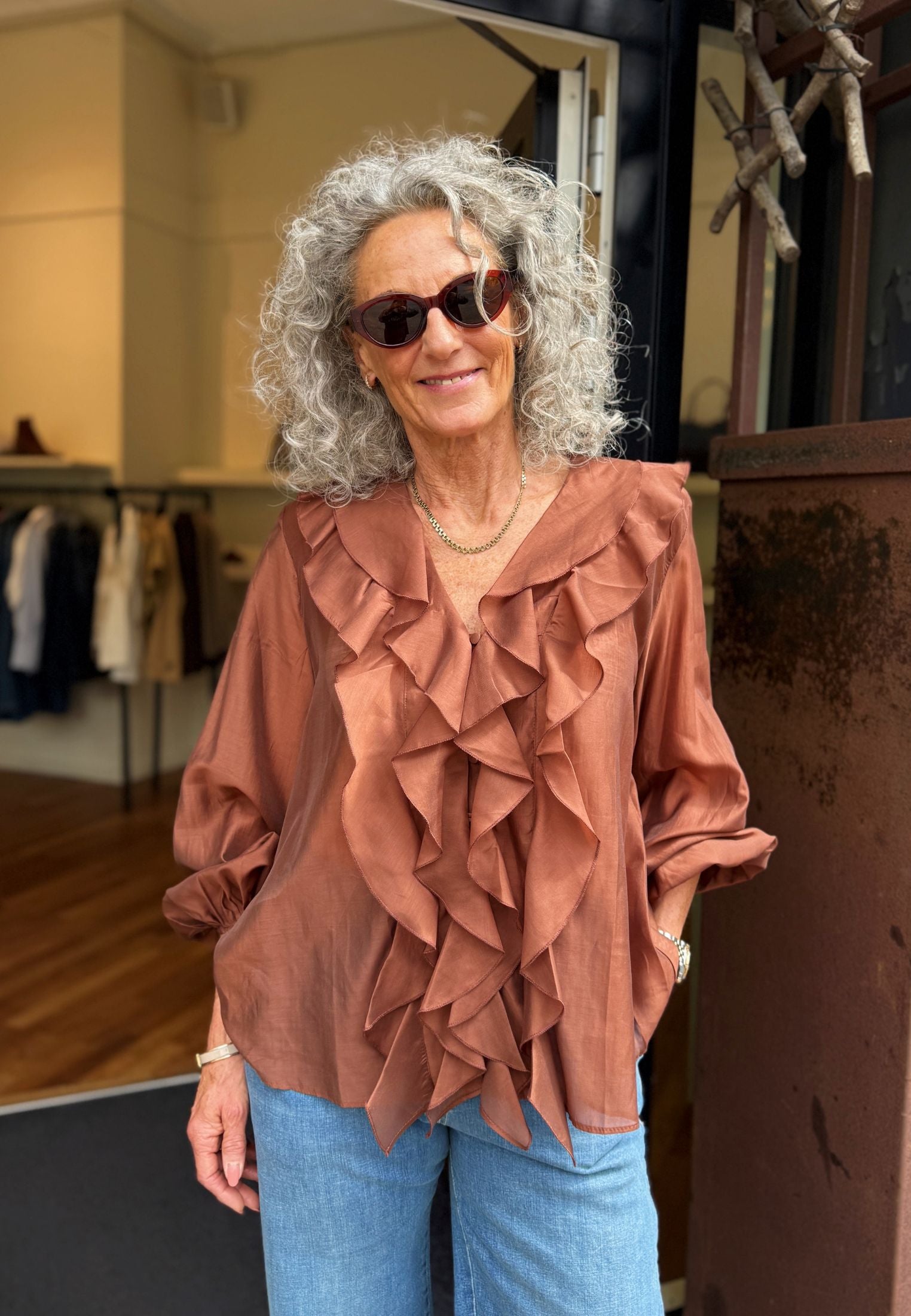 Linen bluse - Brown