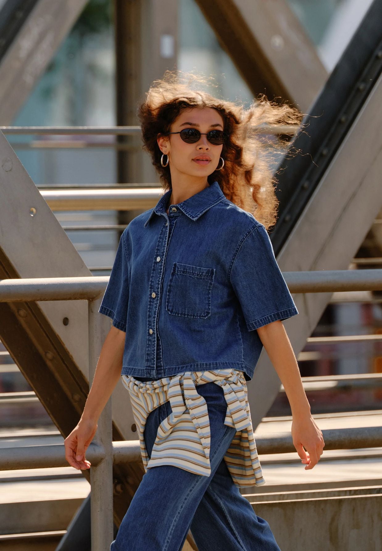 Malika Uta Oversize skjorte - Mid Blue Denim