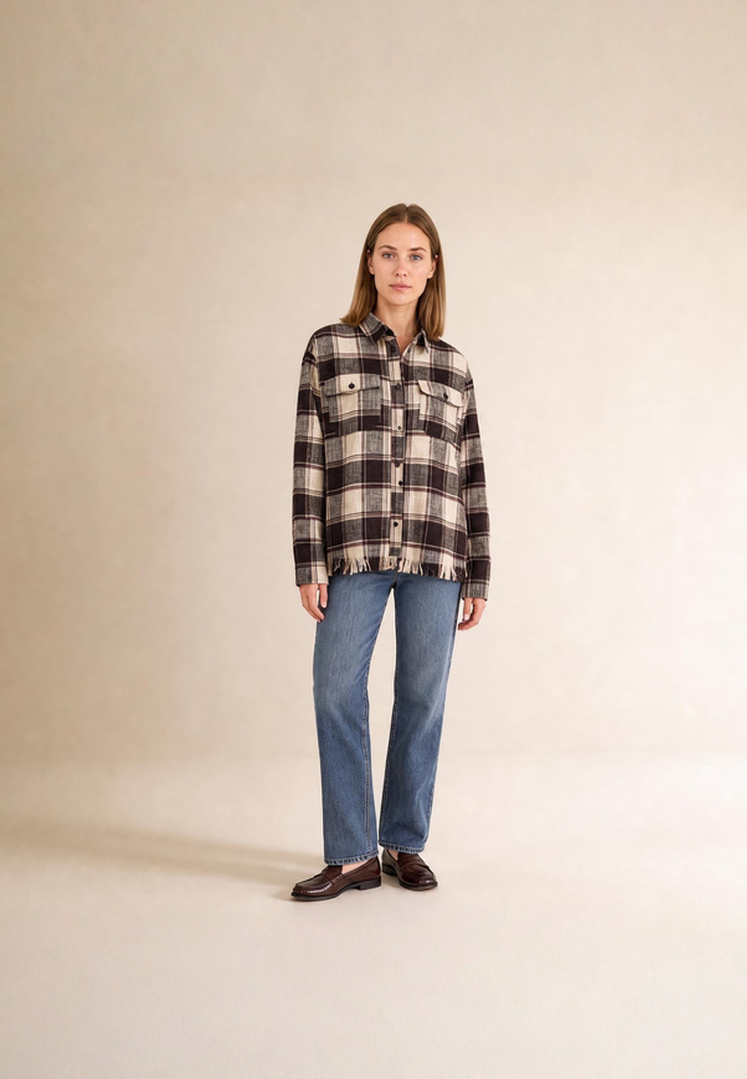 Pia Distressed skjorte - Brown Check
