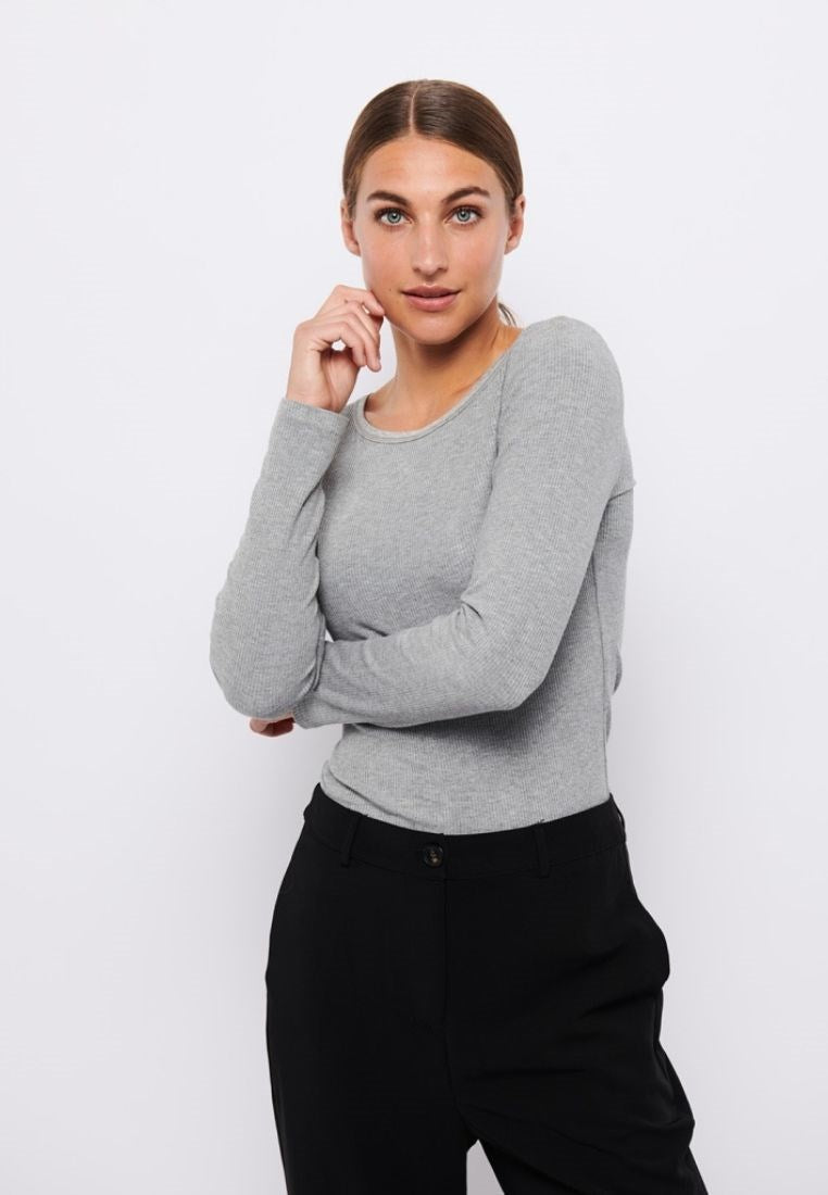 Lisa langærmet bluse - Grey Melange