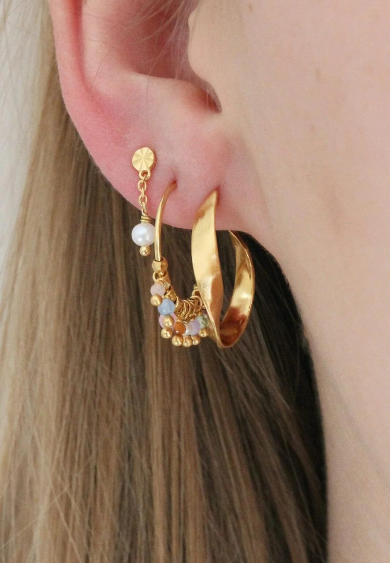 Tres Petit Etoile w. Pearl ørering - Gold