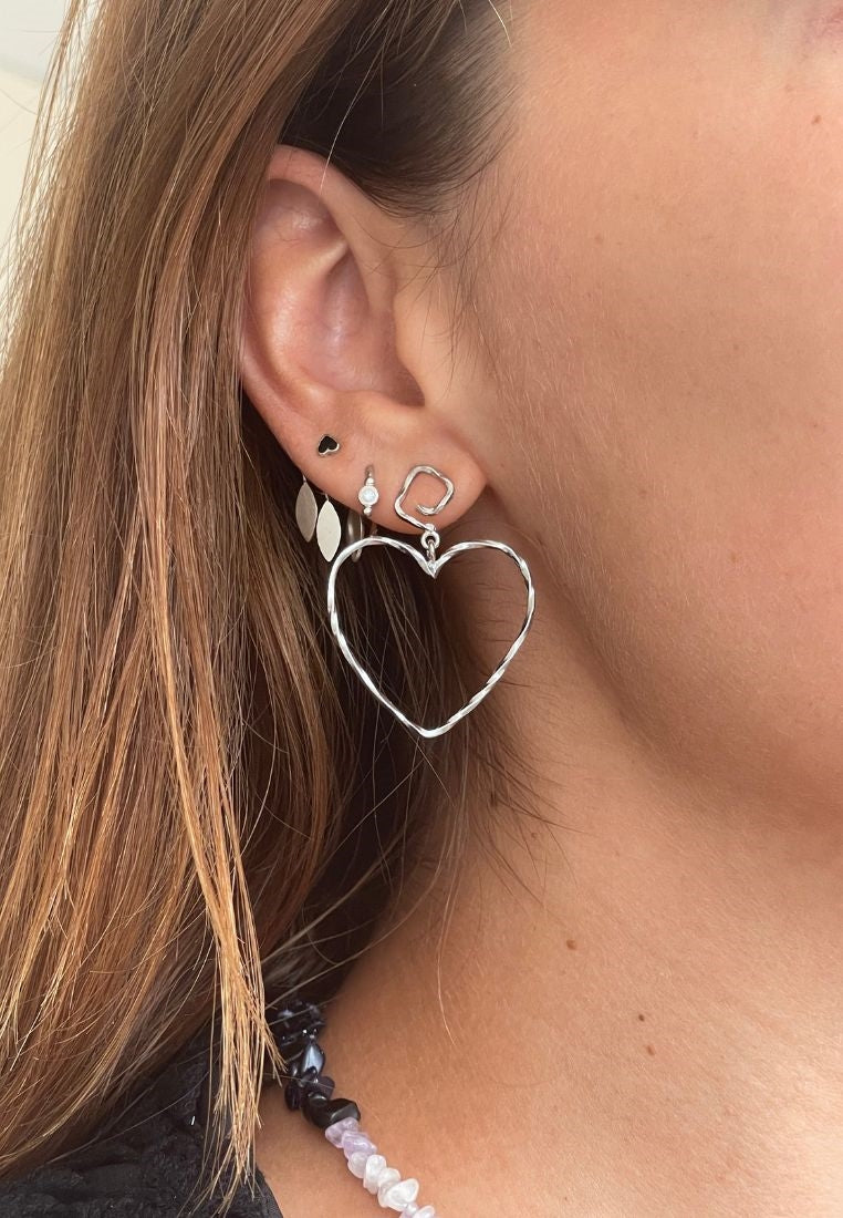 Funky Heart ørering - Silver