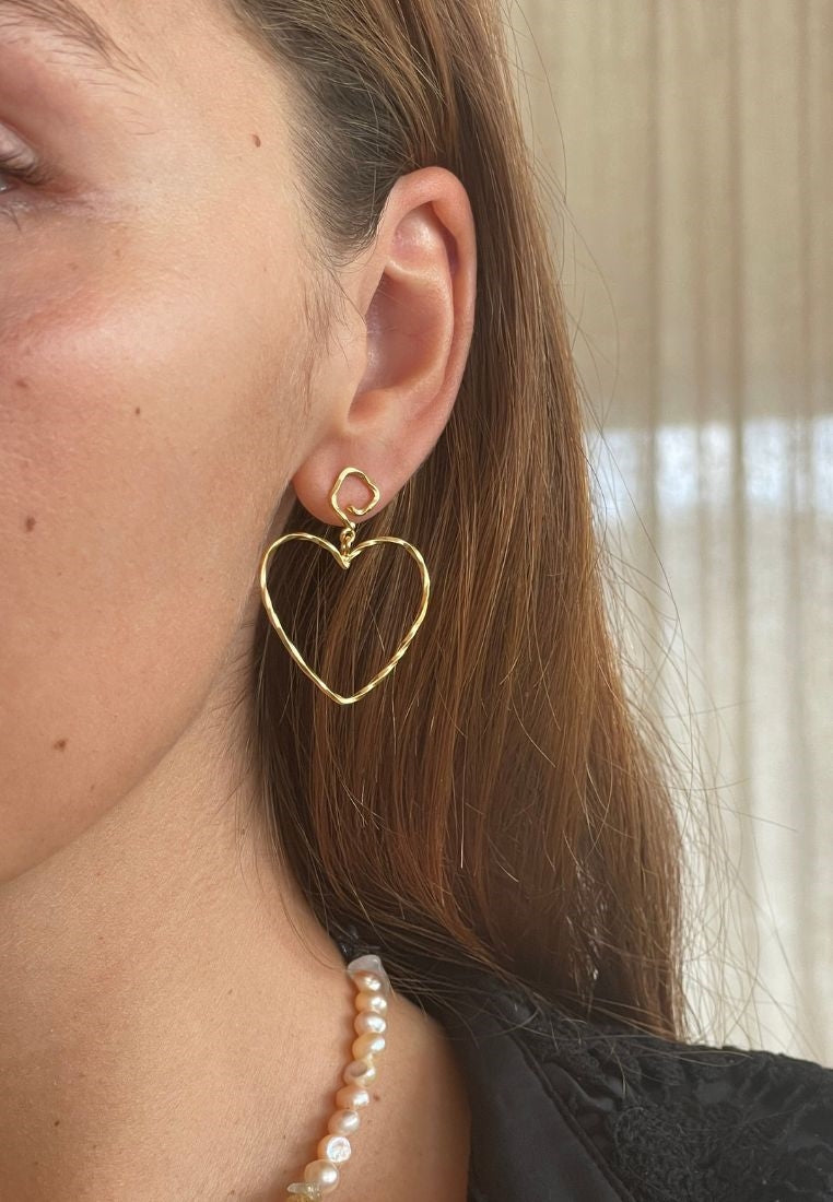 Funky Heart ørering - Gold