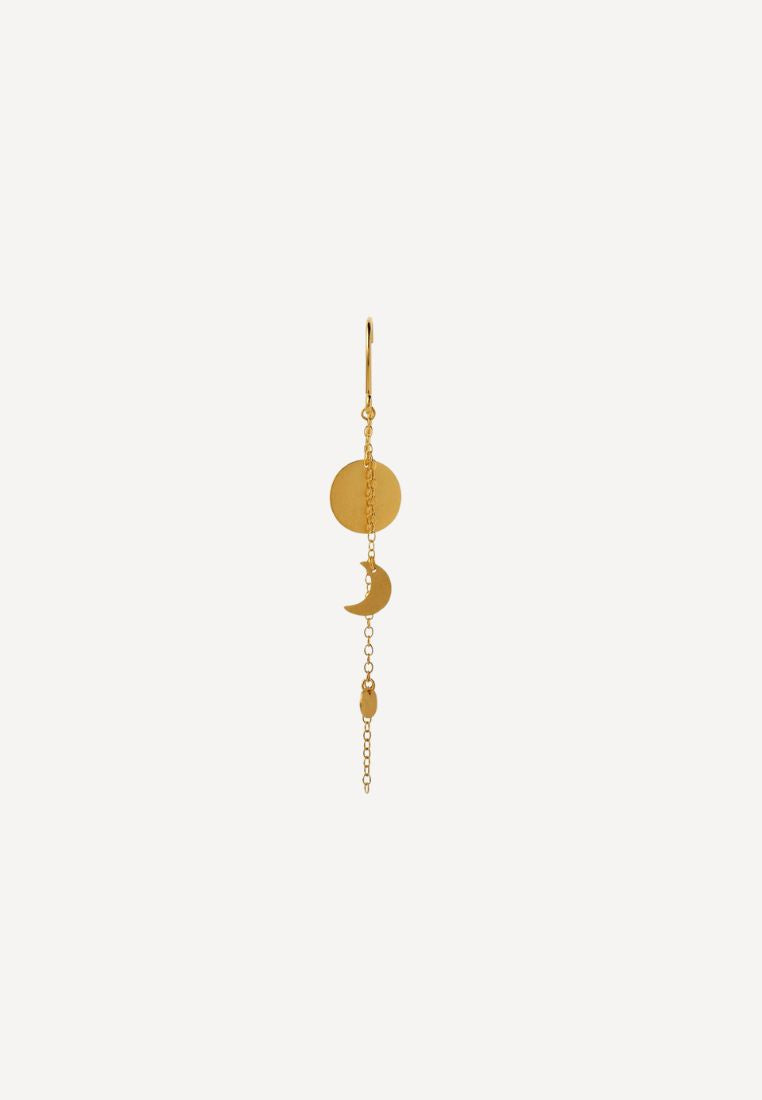 Sun and moon w. chain øringe - Gold