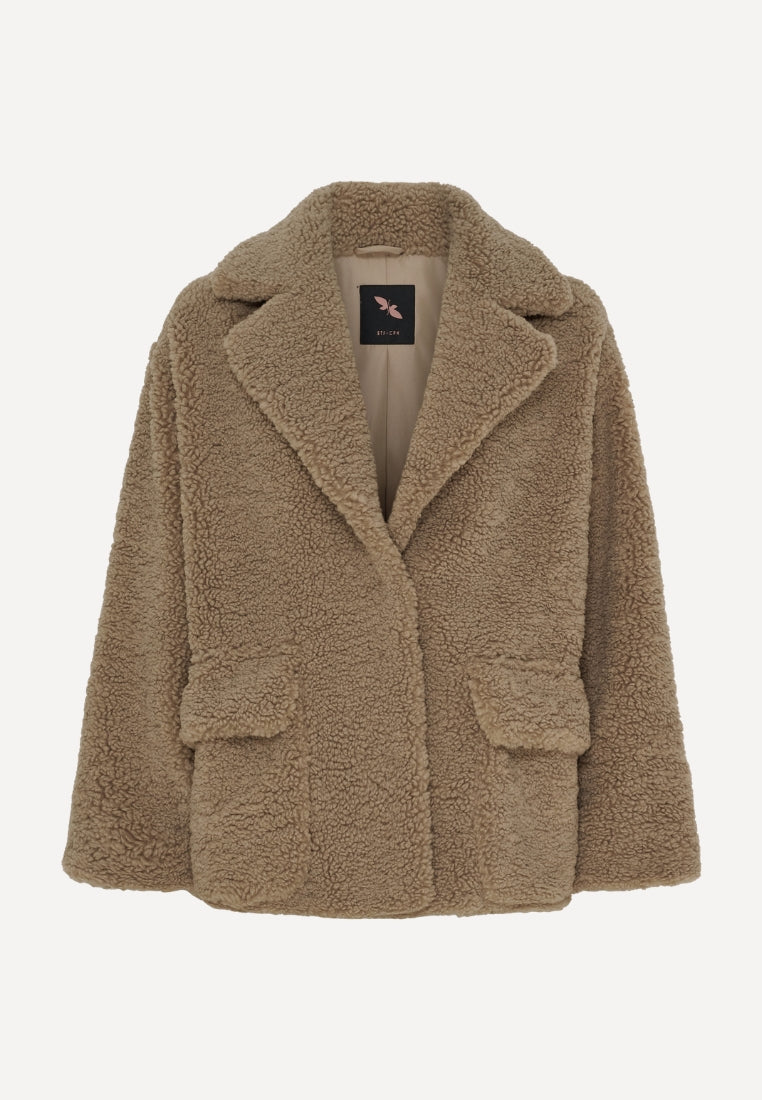 400045 Helena Teddy jakke - Taupe