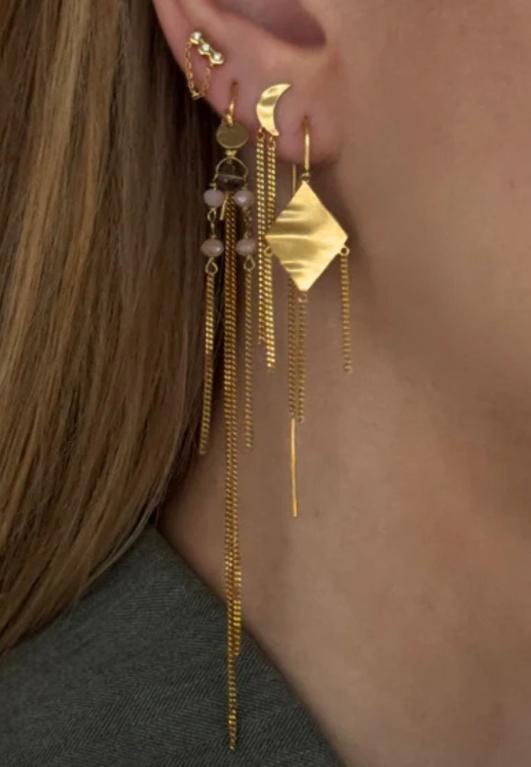 Bounce w. Chains and Behind Ear pendant ørering - Gold