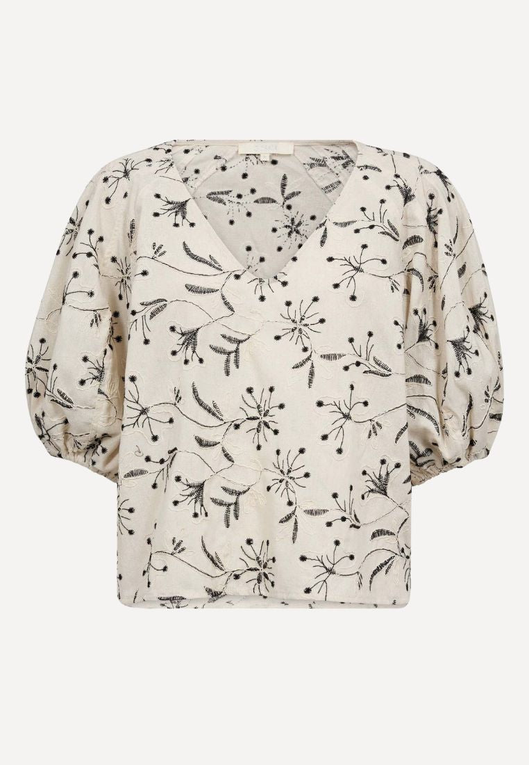 CarenaGO bluse - Creme/Black Embroidery