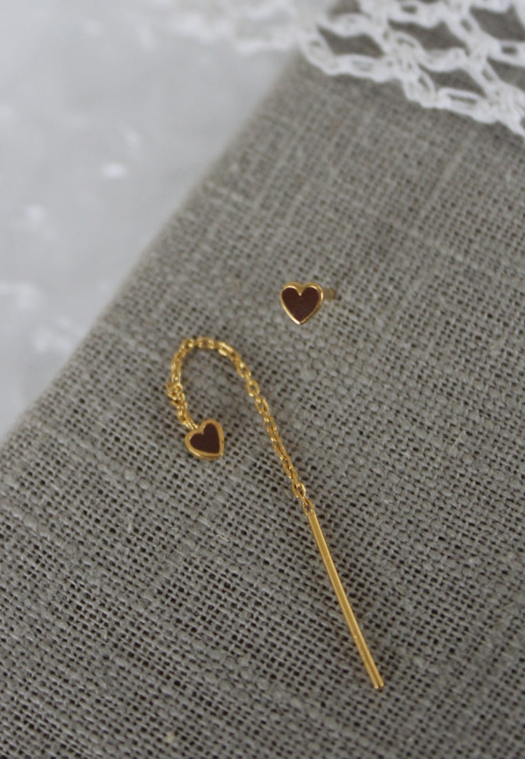 Dangling Love Heart ørering - Mocha