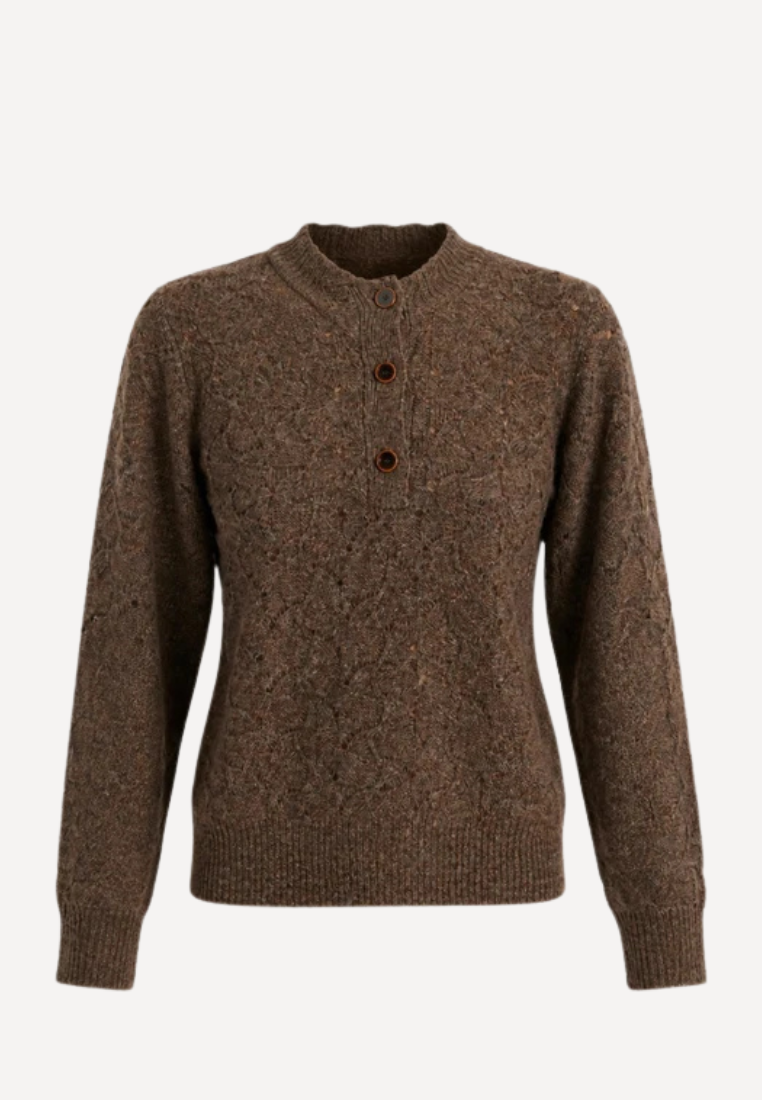 Elia Crochet Placket striktrøje - 517 Brown