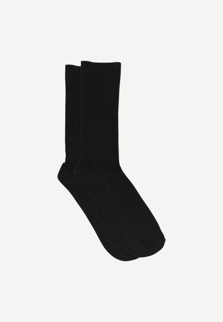 Fine wool rib strømper - Black
