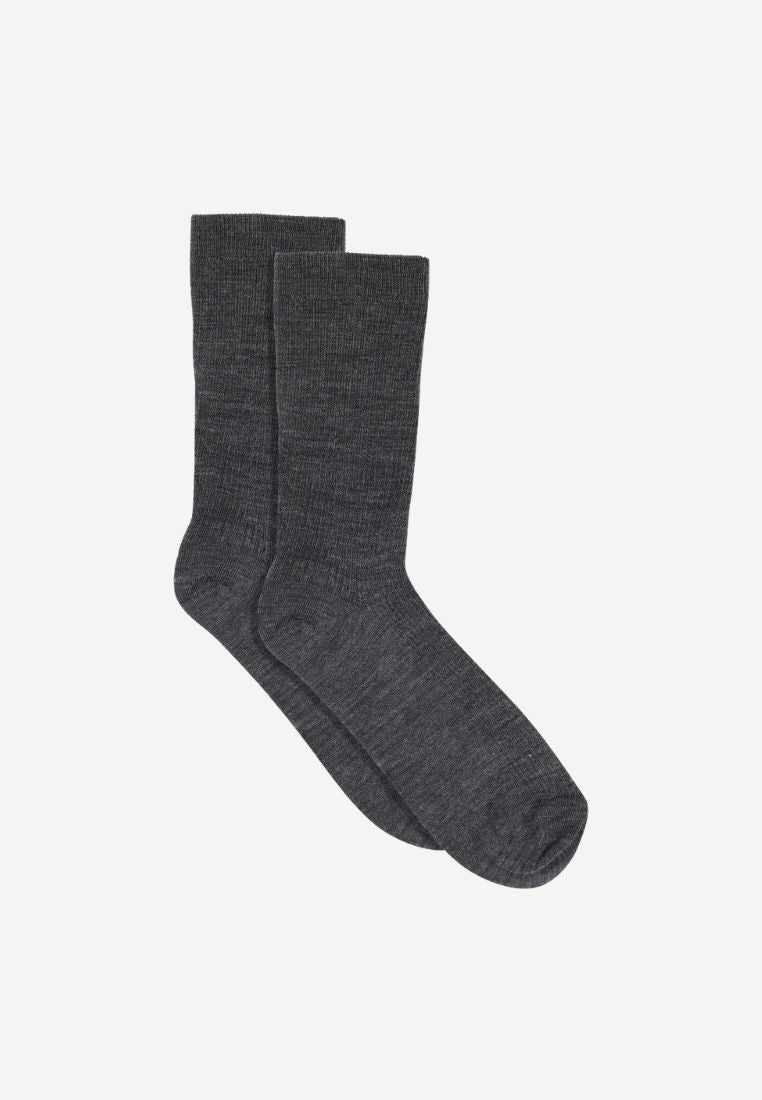 Fine wool rib strømper - Dark Grey Melange