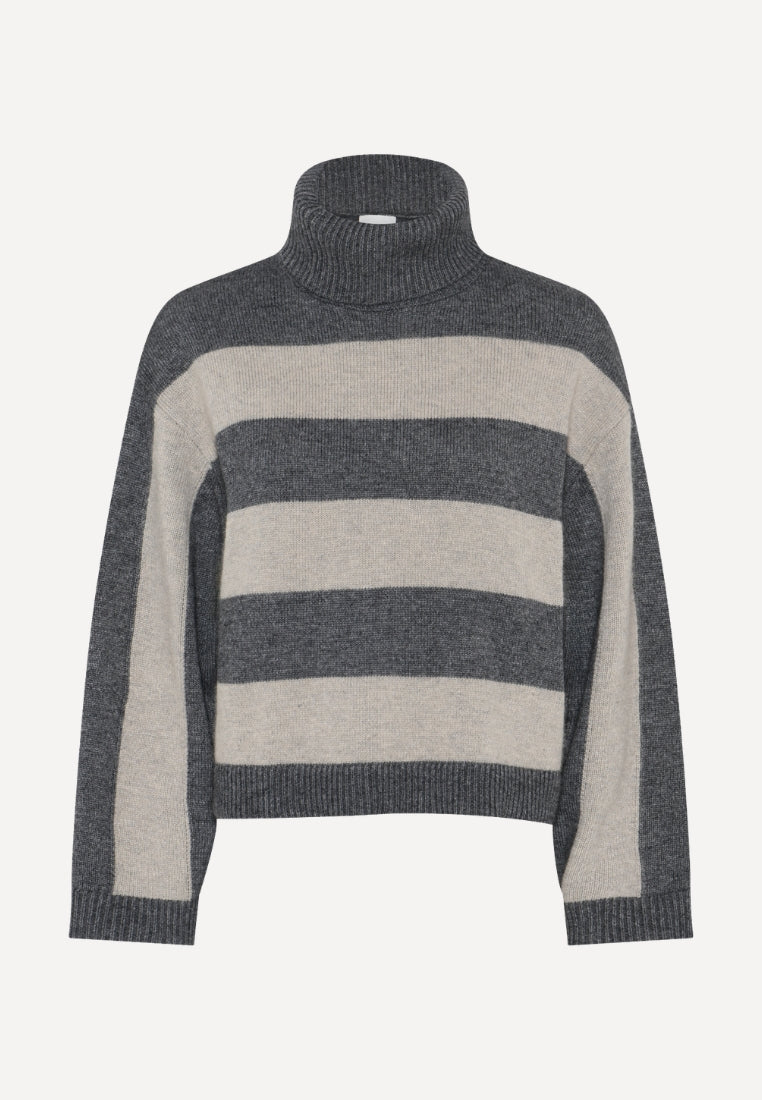 Julie Striped striktrøje - Dark Grey/Sand Stripe