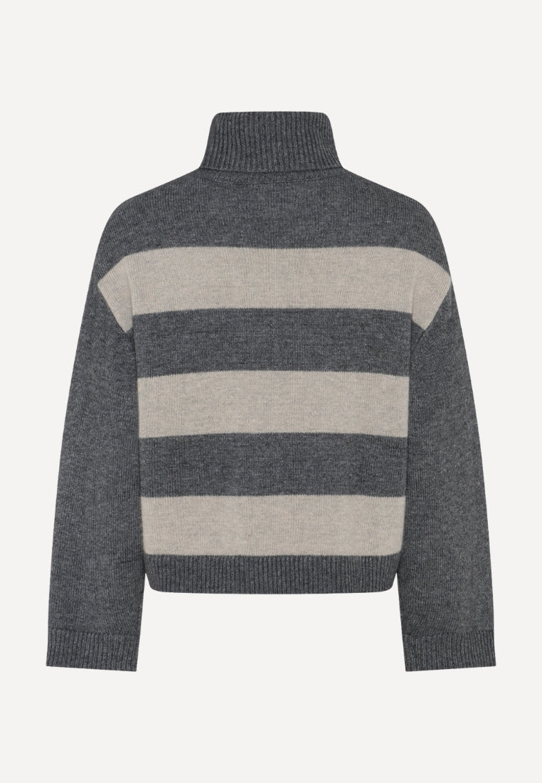 Julie Striped striktrøje - Dark Grey/Sand Stripe