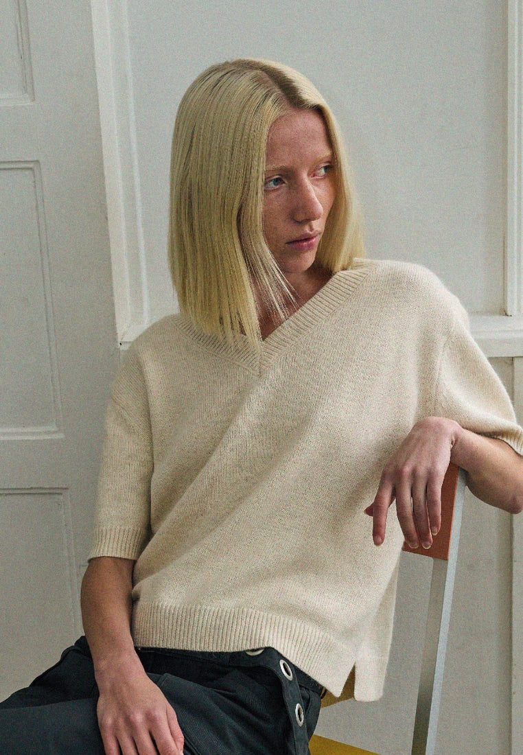 Julie S/S striktrøje - Off White