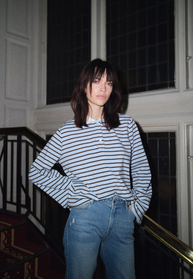 Light Stix LS Polo bluse - Light Blue Striped
