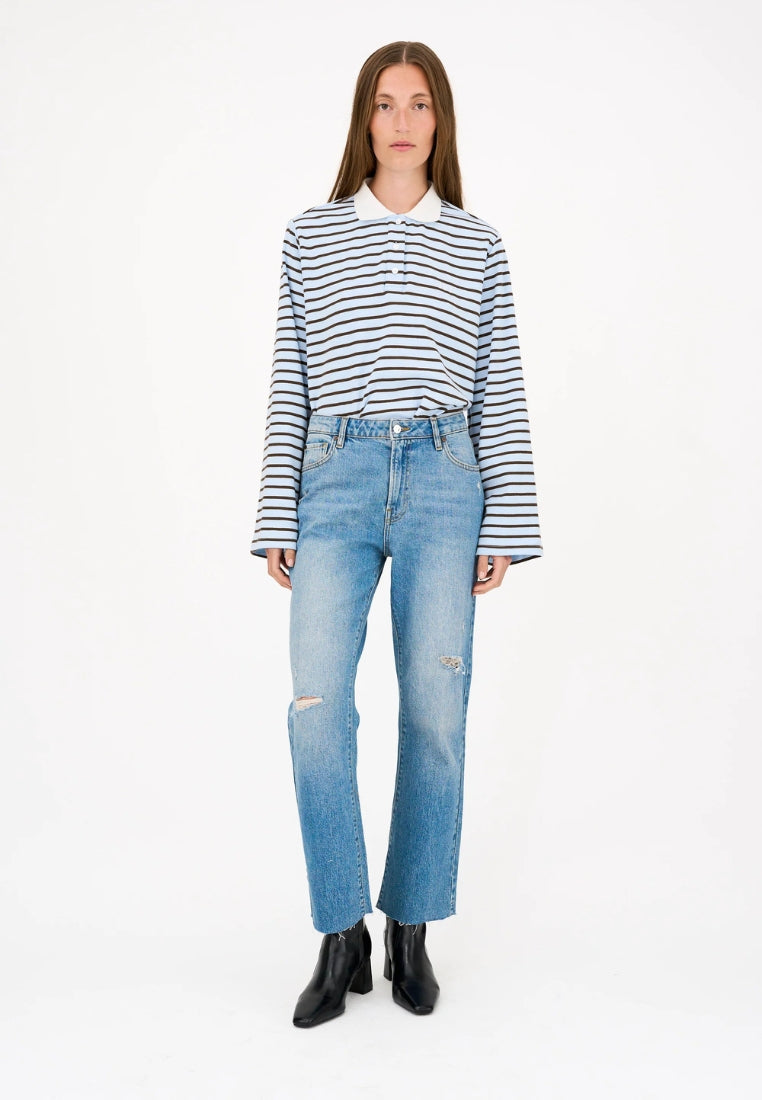 Light Stix LS Polo bluse - Light Blue Striped