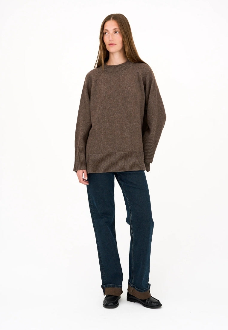 Lili LS Crewneck striktrøje - Brown