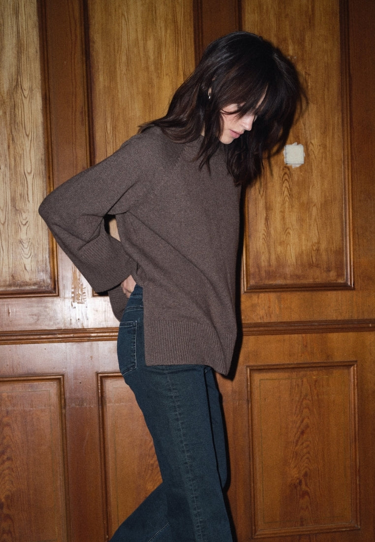 Lili LS Crewneck striktrøje - Brown