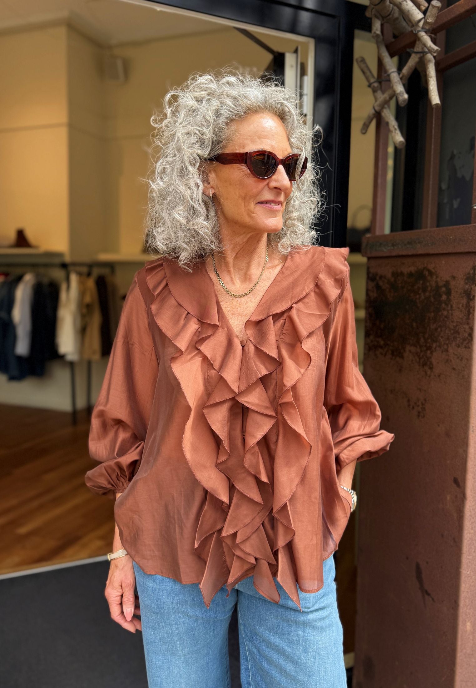 Linen bluse - Brown