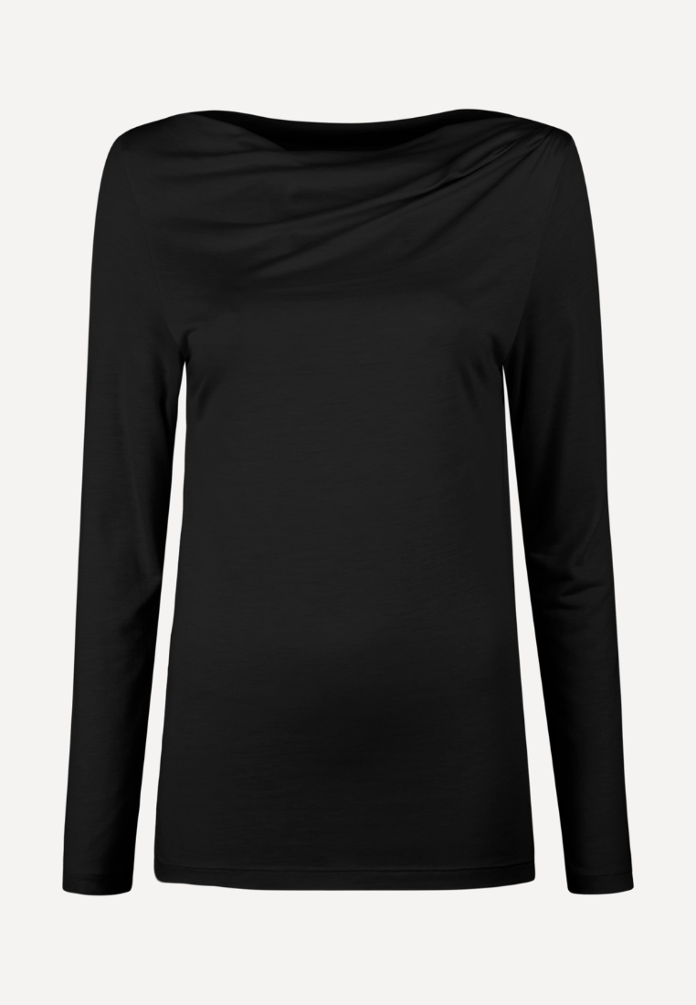 Milani Jersey Draped langærmet T-shirt - Black
