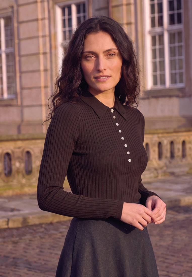 Sailor Polo bluse - Dark Brown