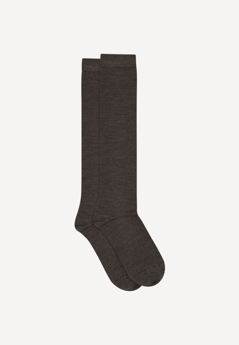 Wool/Cotton knee strømper - Dark Brown