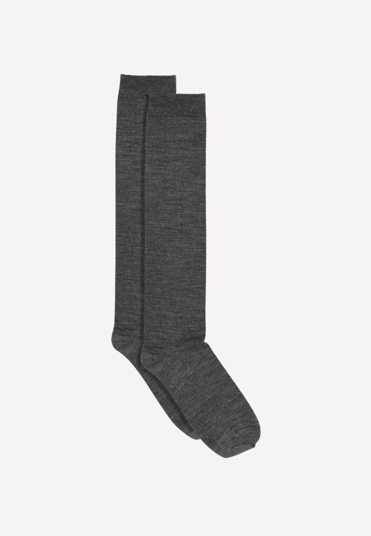 Wool/Cotton knee strømper - Dark Grey Melange