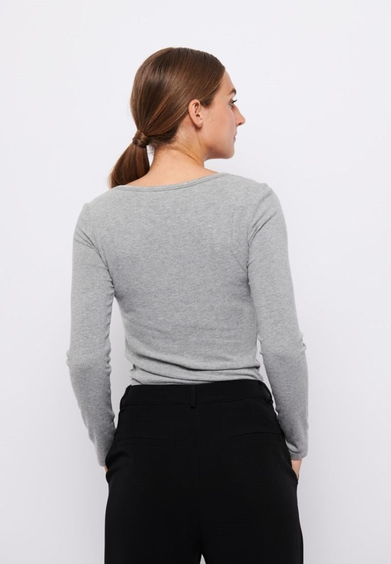 Lisa langærmet bluse - Grey Melange